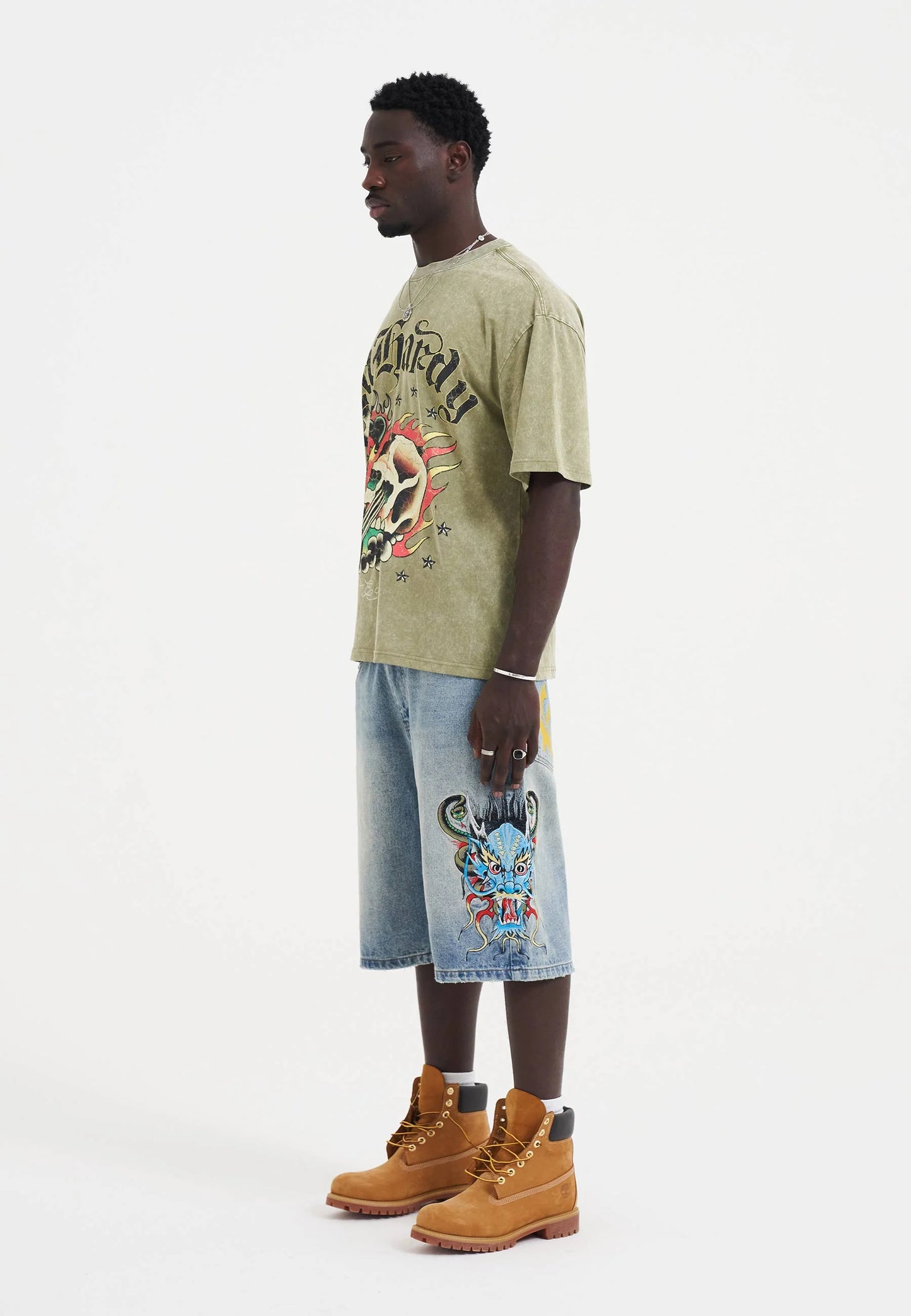ED HARDY - MEDUSA DRAG DENIM SKATER JORTS