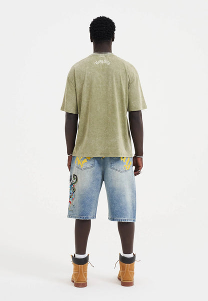 ED HARDY - MEDUSA DRAG DENIM SKATER JORTS