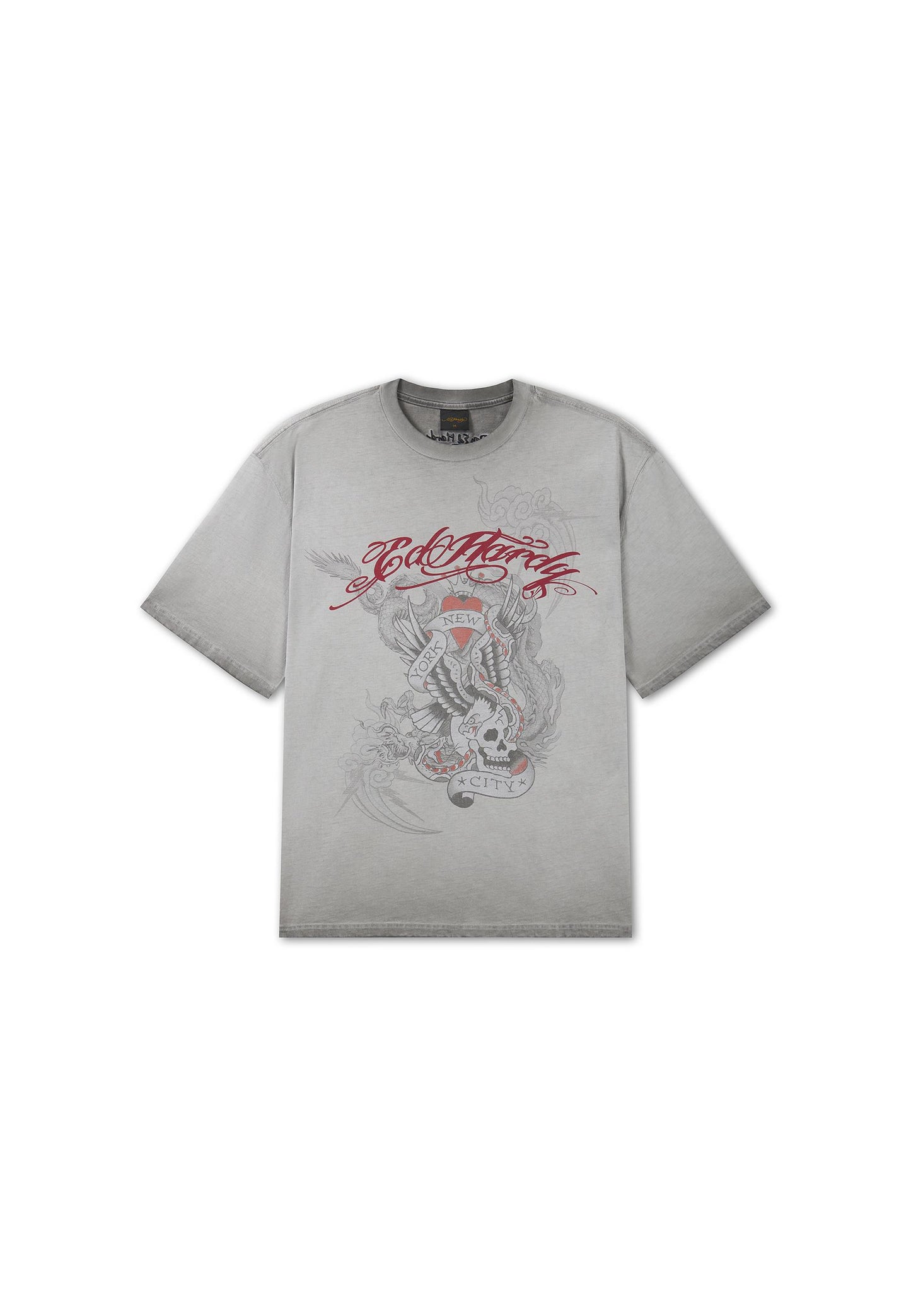 ED HARDY - OIL WASH STORMING NEW YORK GRAPHIC RELAXED T-SHIRT