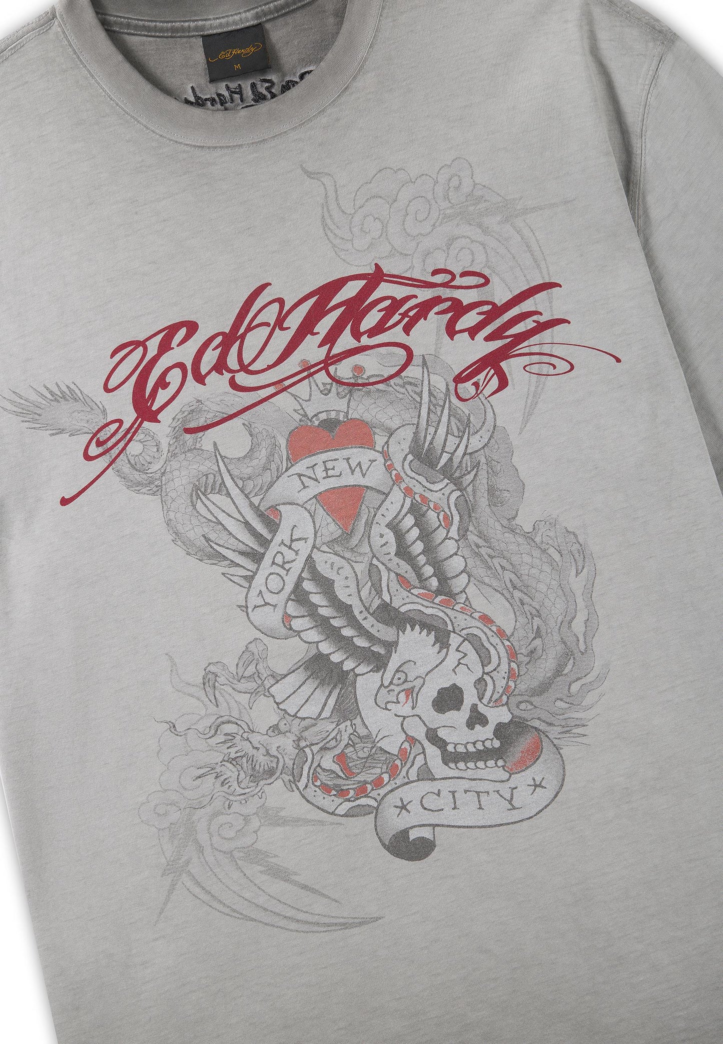 ED HARDY - OIL WASH STORMING NEW YORK GRAPHIC RELAXED T-SHIRT