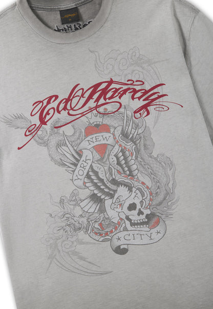 ED HARDY - OIL WASH STORMING NEW YORK GRAPHIC RELAXED T-SHIRT
