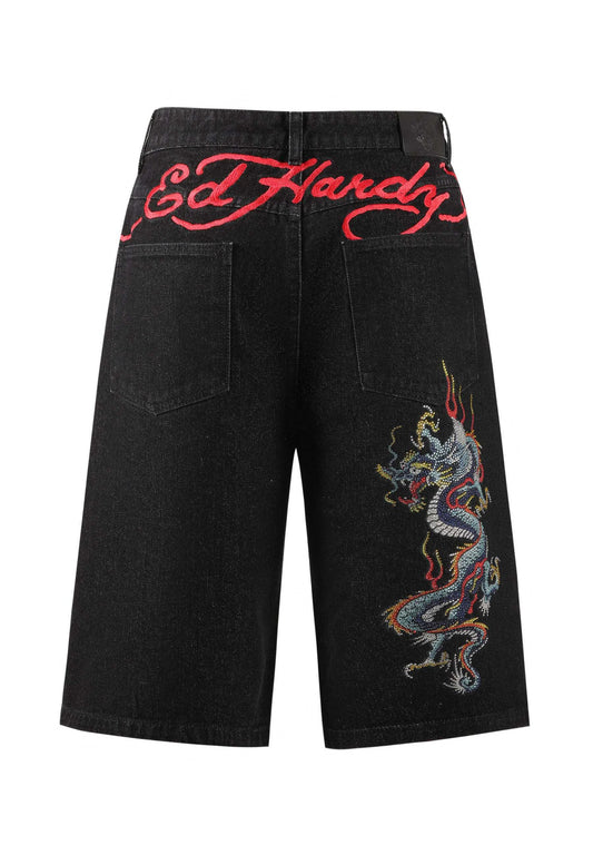 ED HARDY - BATTLE DRAGON DENIM JORTS