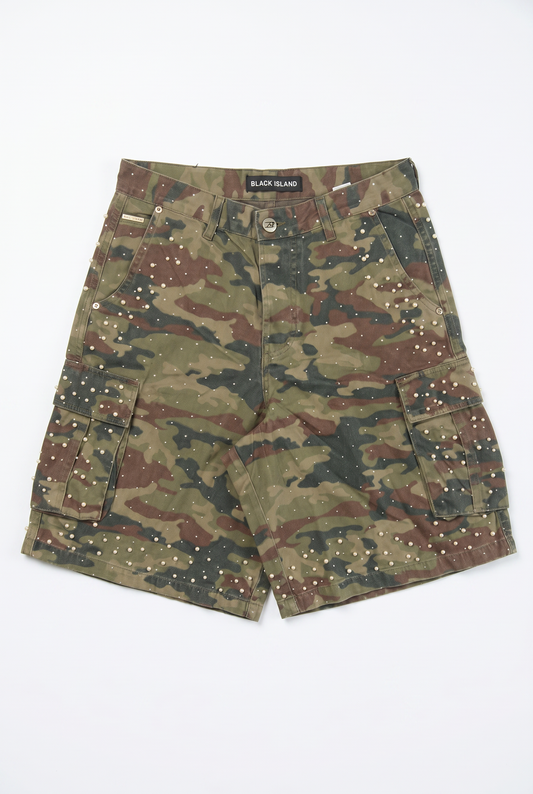 BLACK ISLAND - RHINESTONE CAMO CARGO SHORTS