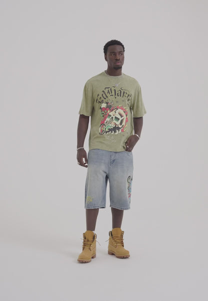 ED HARDY - MEDUSA DRAG DENIM SKATER JORTS